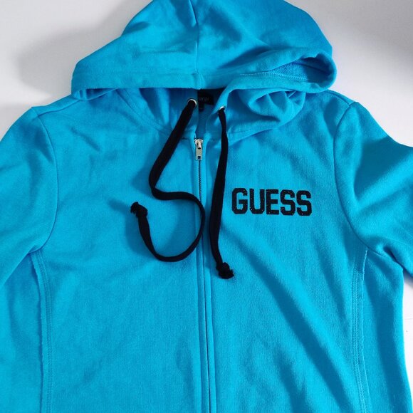 Guess full zip hoodie kangaroo pockets light blue women's youth size XL - Picture 2 of 11